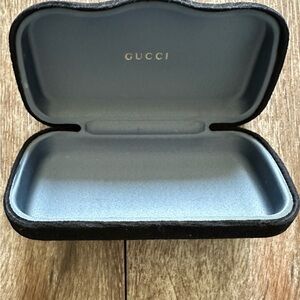 Gucci Black Eyewear Case with Light Gray Interior with Silver Gucci inside